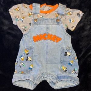 Disney Light Blue Overalls with Mickey Print